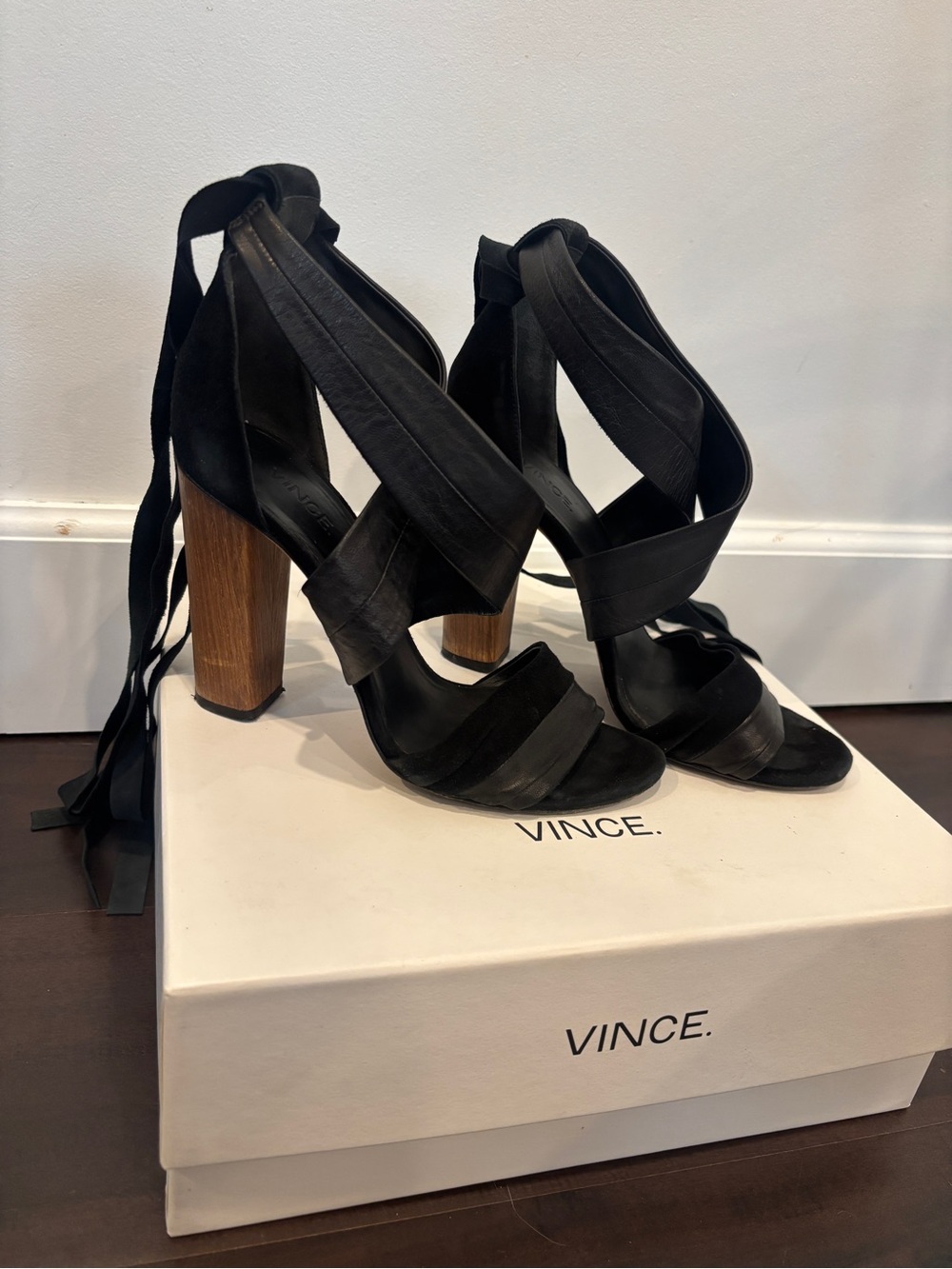 Vince Strappy Leather and Suede Heel Sandal size 7
